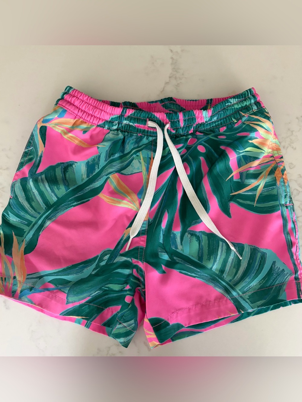 Chubbies Youth M Pink Tropical Leaf Drawstring Swim Shorts
